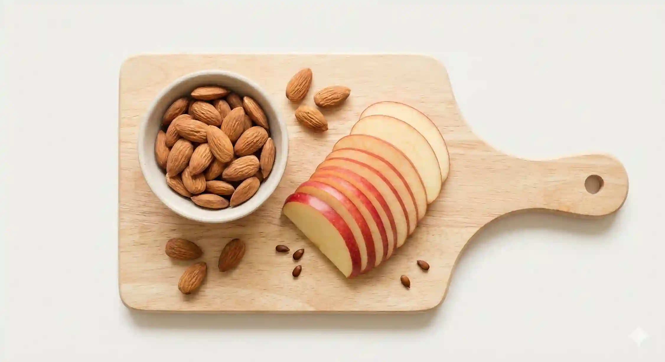 تغذیه مناسب برای کاهش اضطراب شامل بادام درختی و سیب.